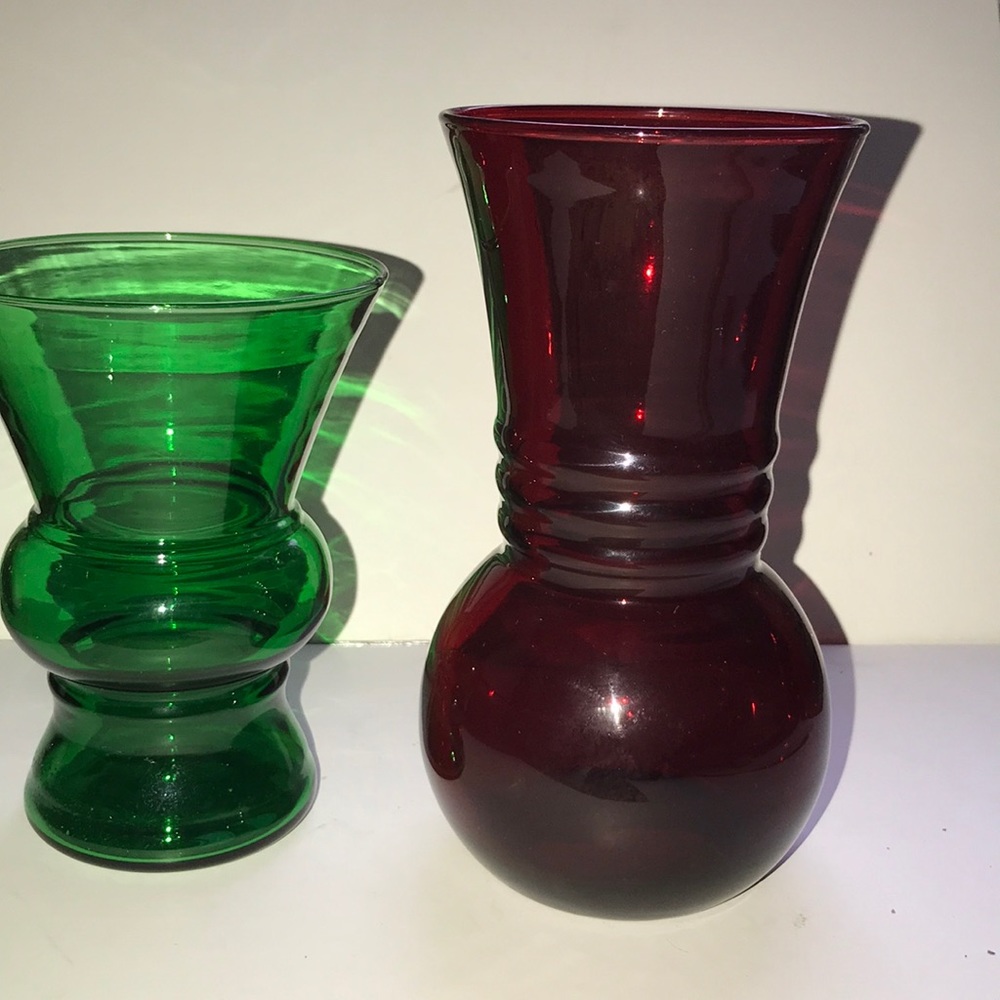 Vintage Ruby red and Emerald green glass vase